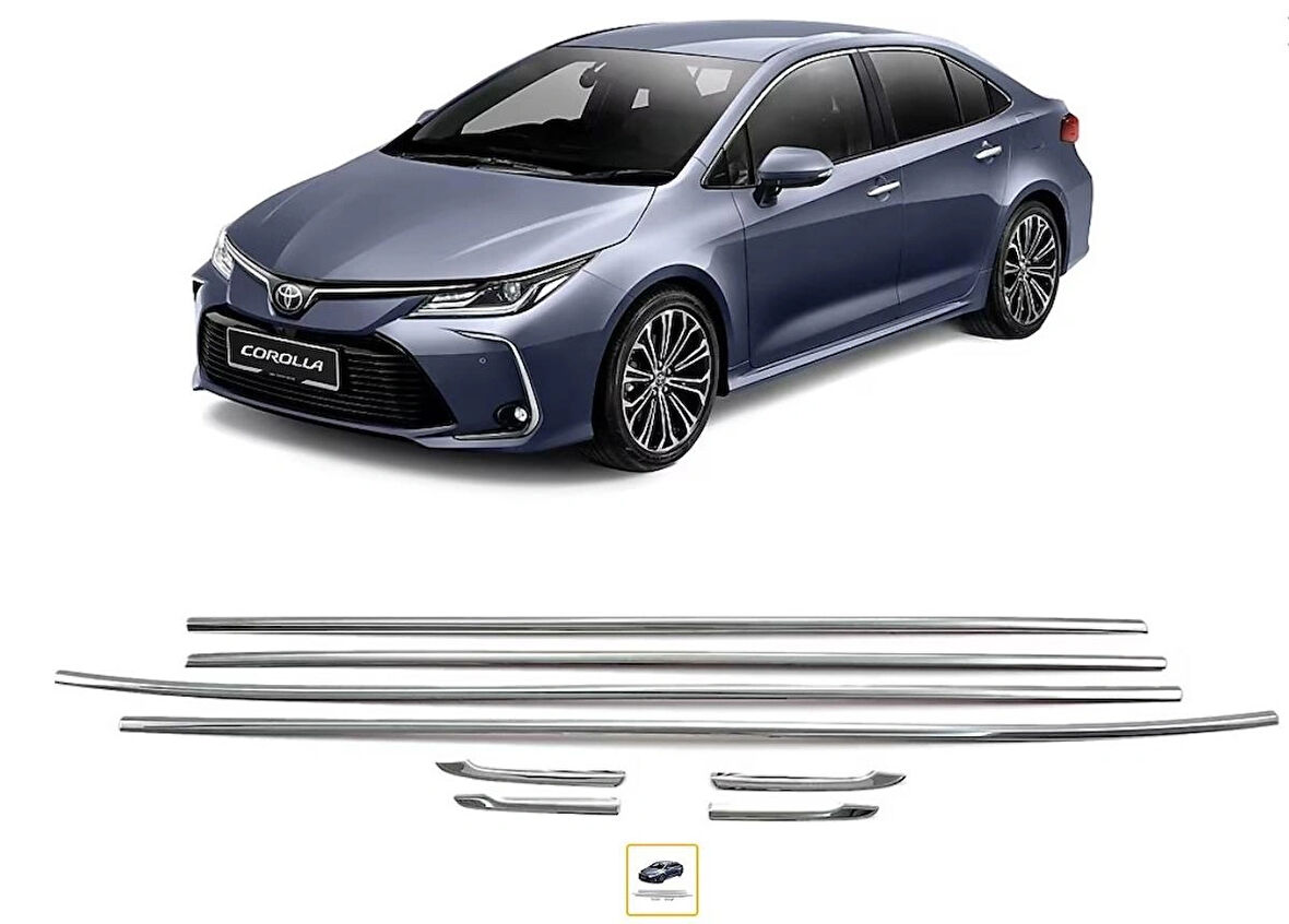 Toyota Corolla Sedan Krom Cam Çıtası 2019-2025 Kasa Paslanmaz Çelik 8 Parça