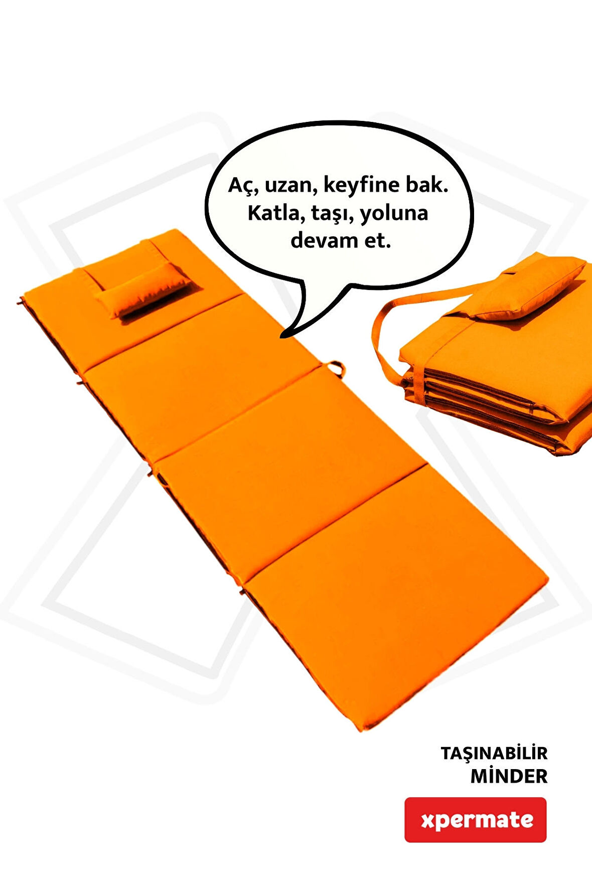 XPERMATE Katlanır Şezlong Minderi - Taşınır Kamp Yatağı Su Itici Solmaz Kumaş 180x60x3 Turuncu Ultraluks