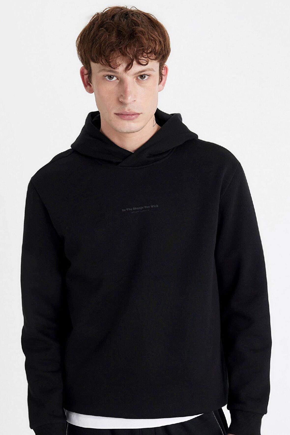 DeFacto Regular Fit Kapüşonlu Baskılı Sweatshirt C6131AX24AUBK81