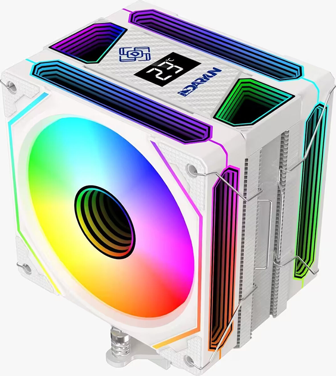 DARYUN DY-500X Beyaz ISI Göstergeli Ful Argb 2x Fan 6 Bakır Borulu Kule Tipi Hava Soğutucu İşlemci Fanı