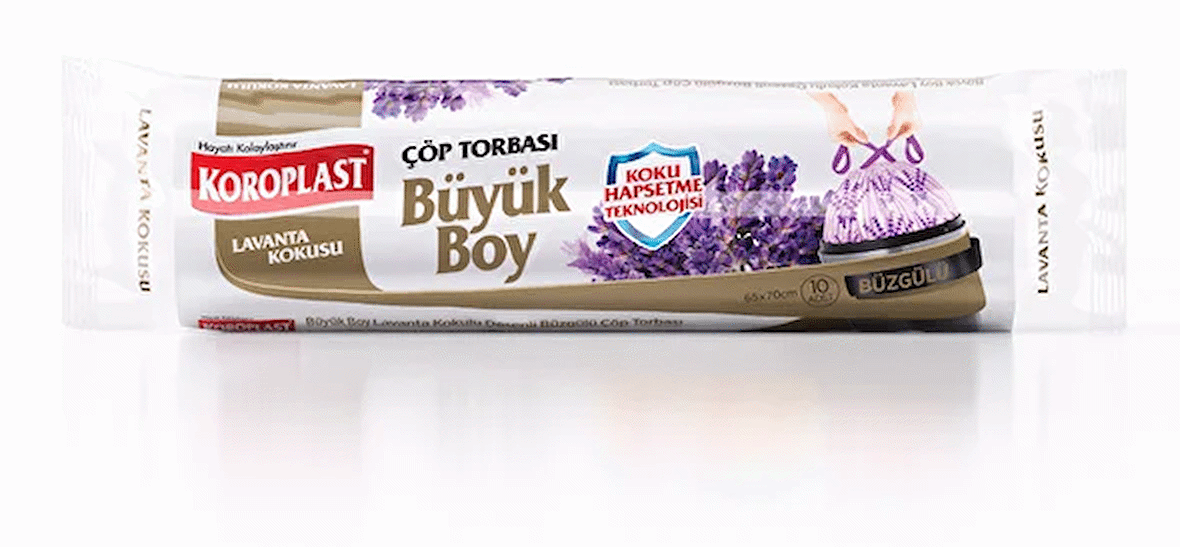 Koroplast Lavanta Kokulu Büzgülü Büyük Boy Çöp Torbası 2 x 10 Adet 65x70 cm