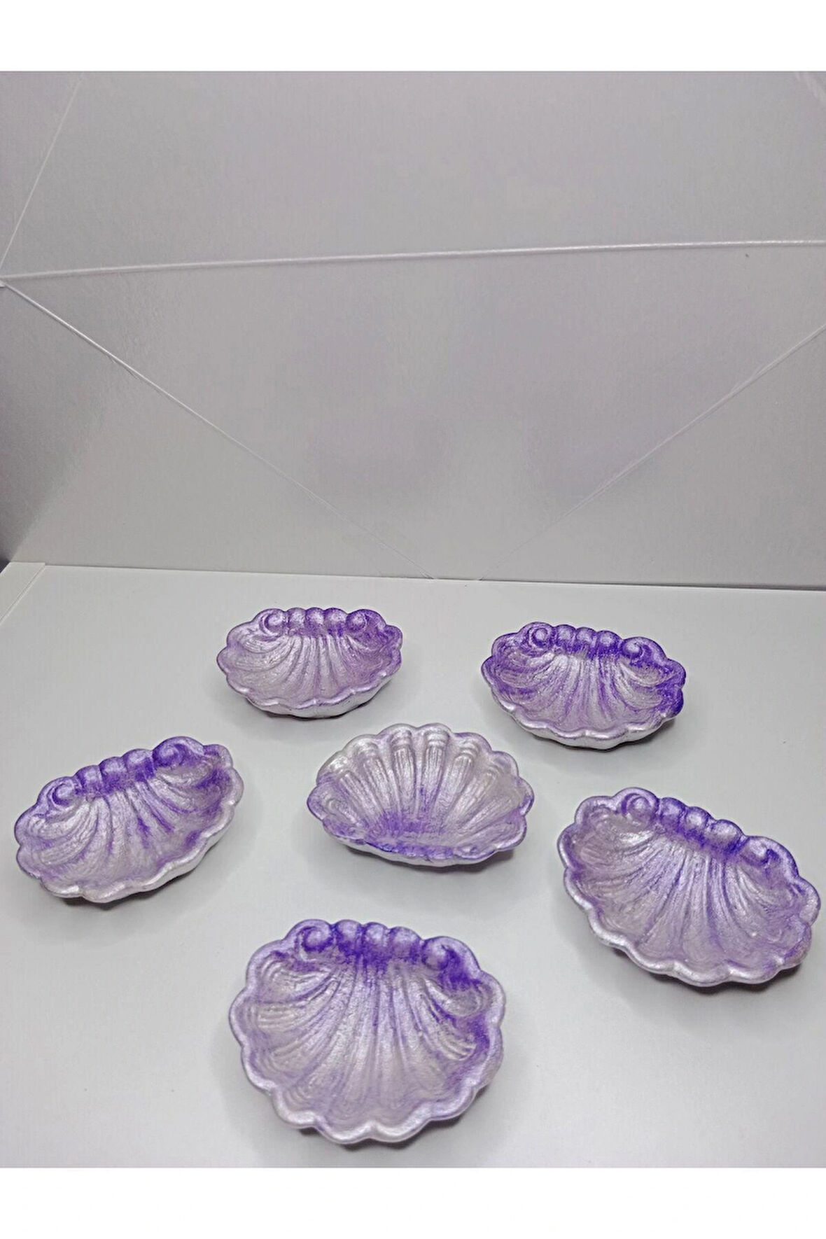  6'lı Eflatun İstiridye Görünümlü Sunumluk Dekoratif Obje Takı Tabağı 
