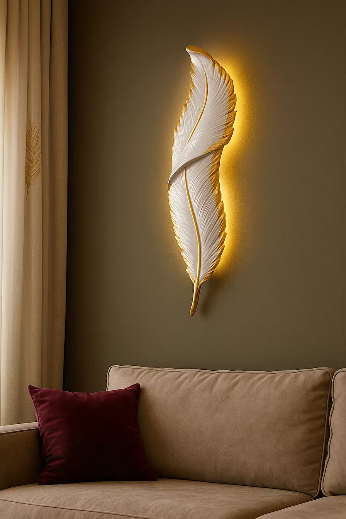 Tüy aplik led'li pilli dekoratif duvar dekoru