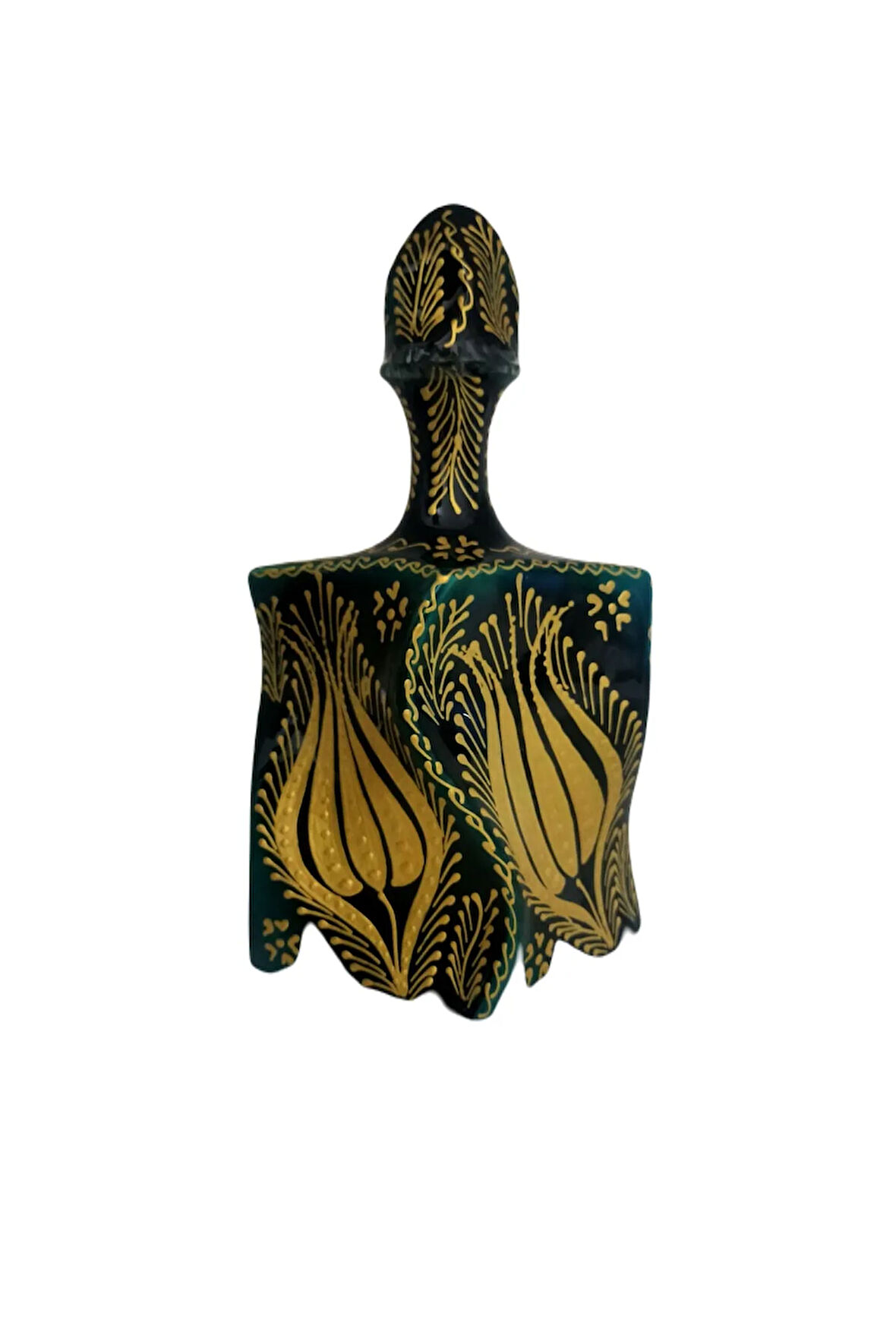 Vazo Oryantal Zümrüt Yeşili Altın El Işlemeli Desen