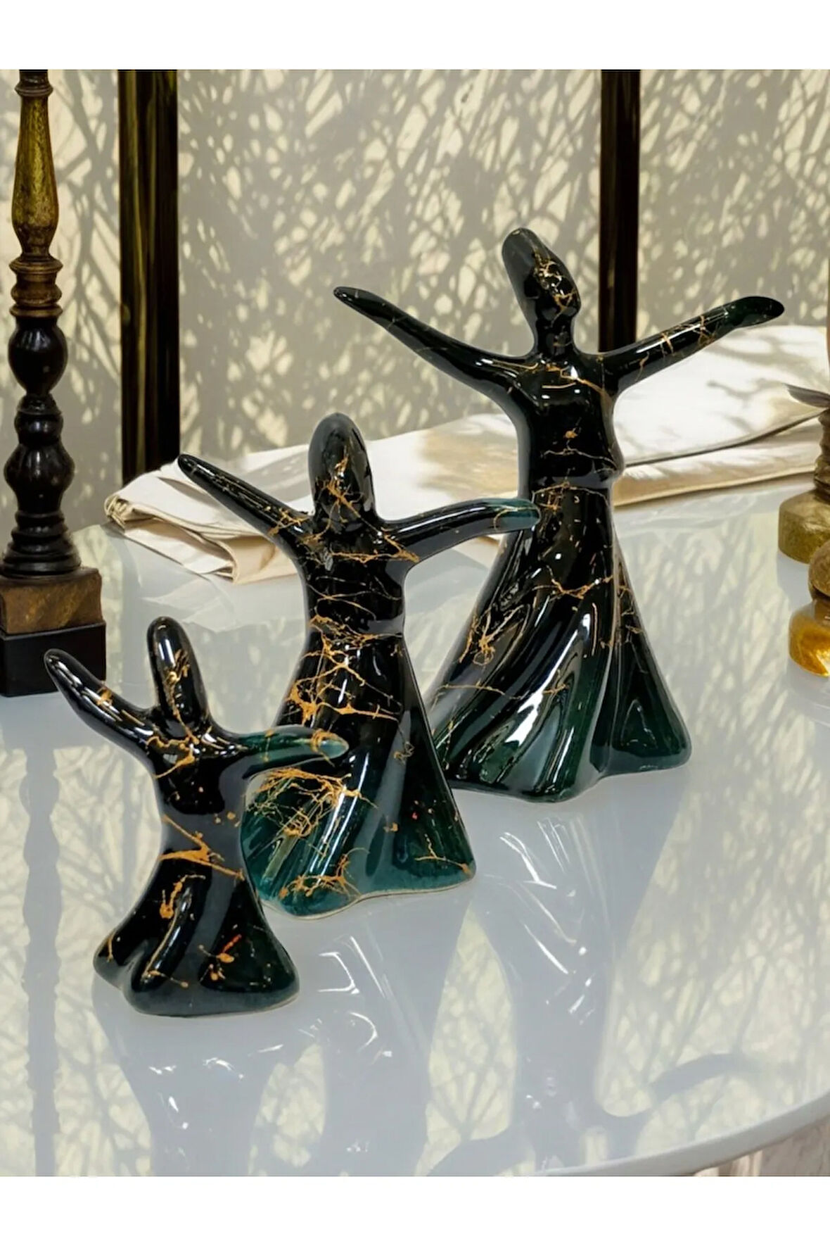 3'lü Çini Semazen Biblo Seti Mermer Semazen Set