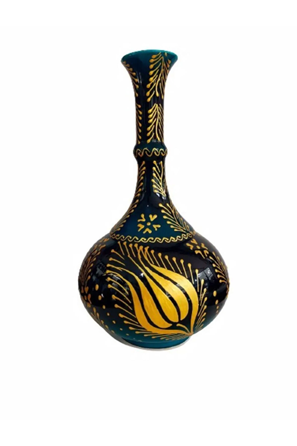 El Yapımı 30 Cm Gözyaşı Çini Vazo Altın Yaldızlı