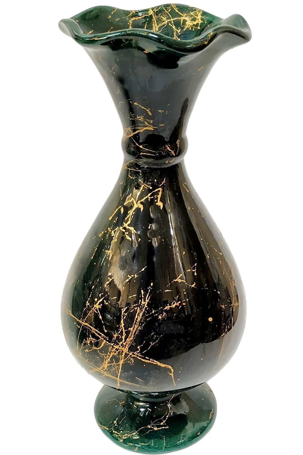 30 Cm Çini Marul Vazo-zümrüt Yeşil/siyah-mermer Desenli Mermer Desenli Marul Vazo
