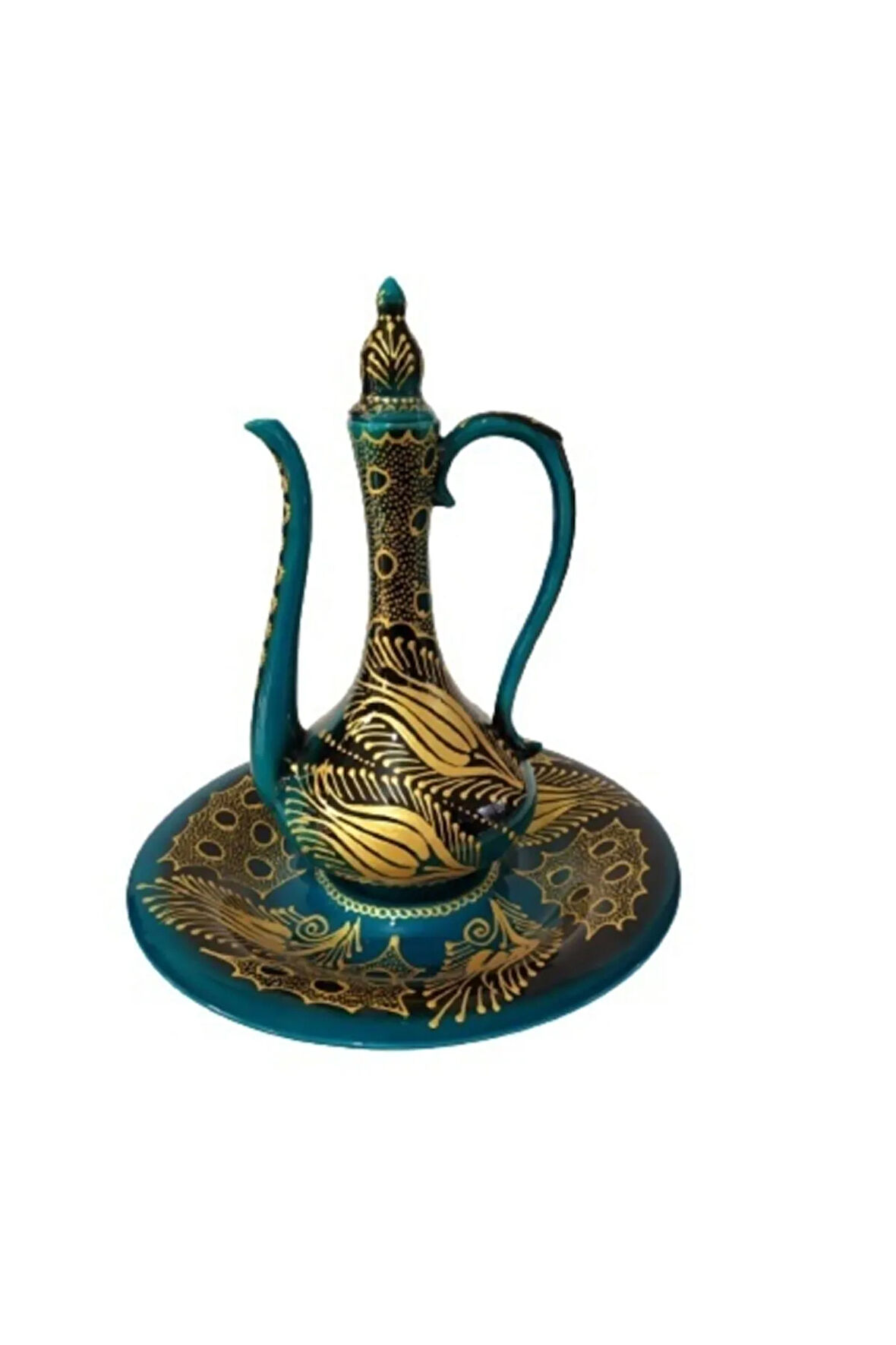 El Yapımı Büyük Boy Çini Ibrik Buyk Ibrik 30 Cm Tabaklı