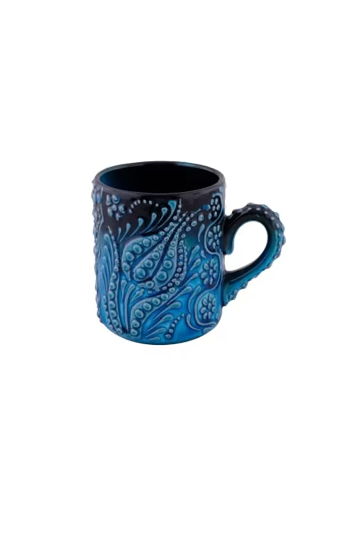 Seramik El Dekoru Turkuaz Renkli Kupa Bardak- Kalemlik