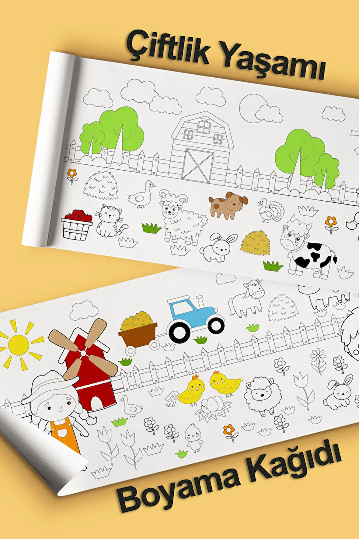 Dev Boyama Çiftlik Temalı Bebek, Kreş ve Çocuk Aktivite ve Boyama Rulosu - Kids Coloring Roll