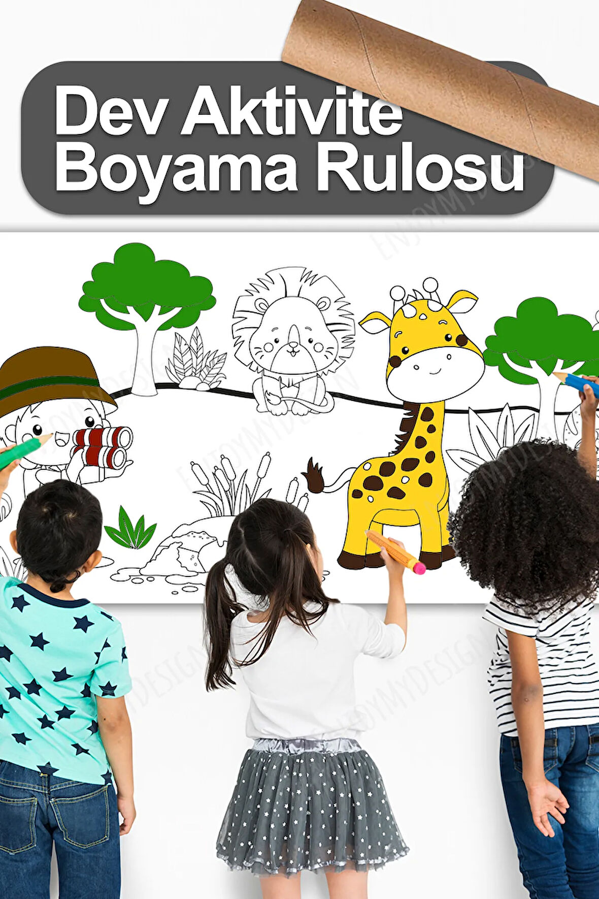 Dev Boyama Safari Temalı Bebek, Kreş ve Çocuk Aktivite ve Boyama Rulosu - Kids Coloring Roll