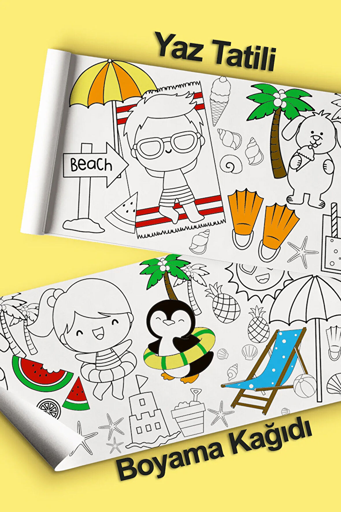 Yaz Tatili Temalı Bebek, Kreş ve Çocuk Aktivite ve Boyama Rulosu - Kids Coloring Roll