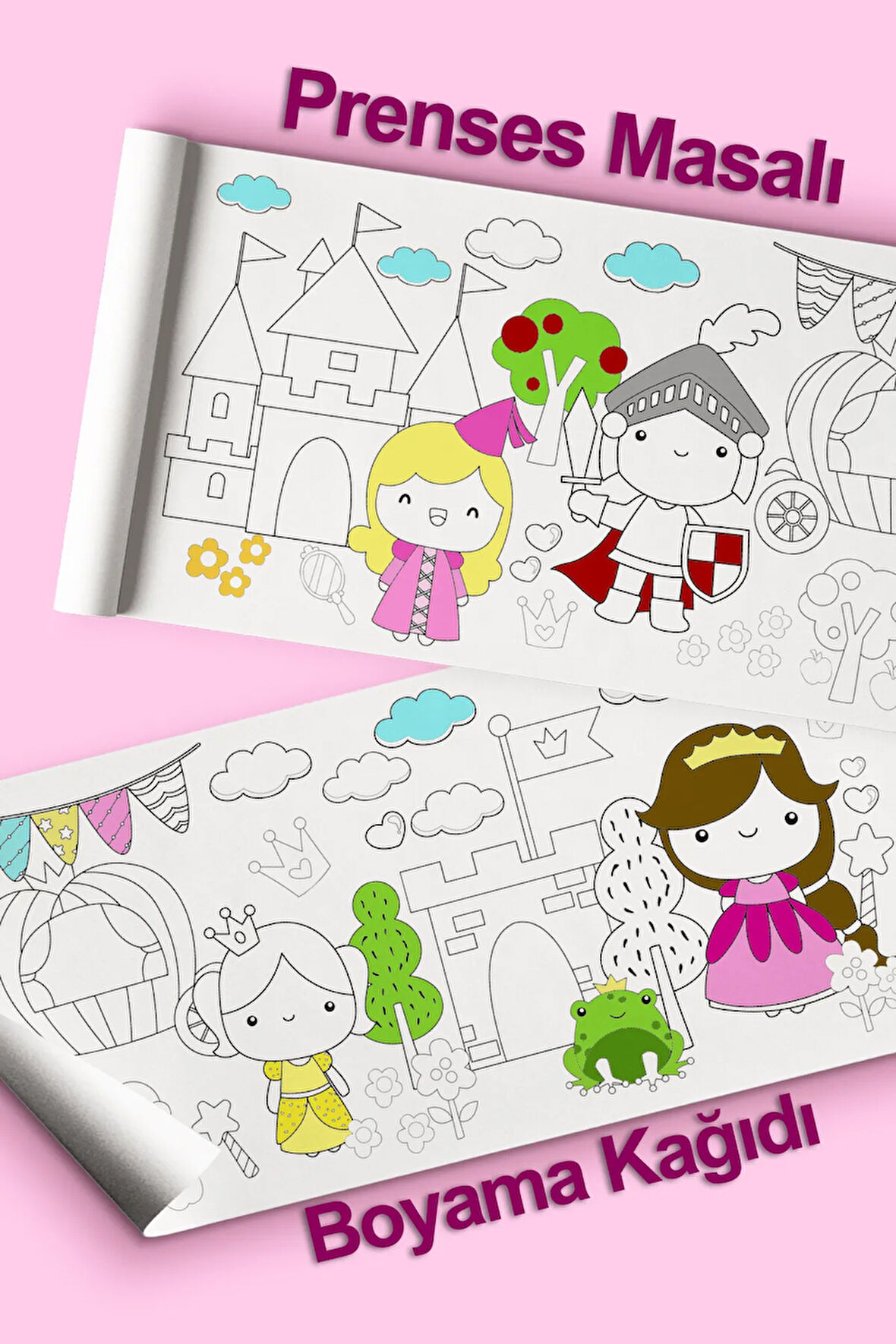 Dev Boyama Prenses Temalı Bebek, Kreş ve Çocuk Aktivite ve Boyama Rulosu - Kids Coloring Roll
