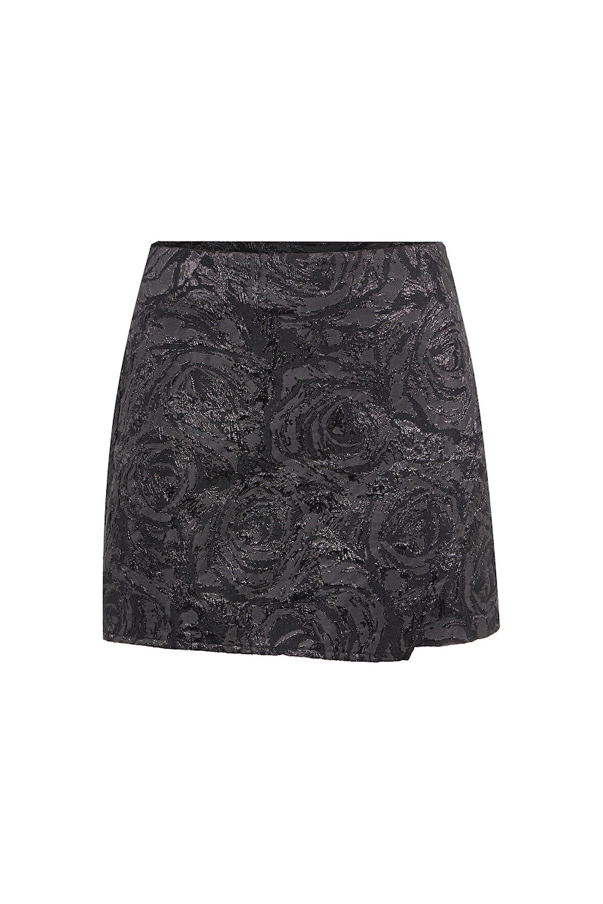 Kadın Çok Renkli Desenli Yüksek Bel Şık Mini Jakar Şort Etek