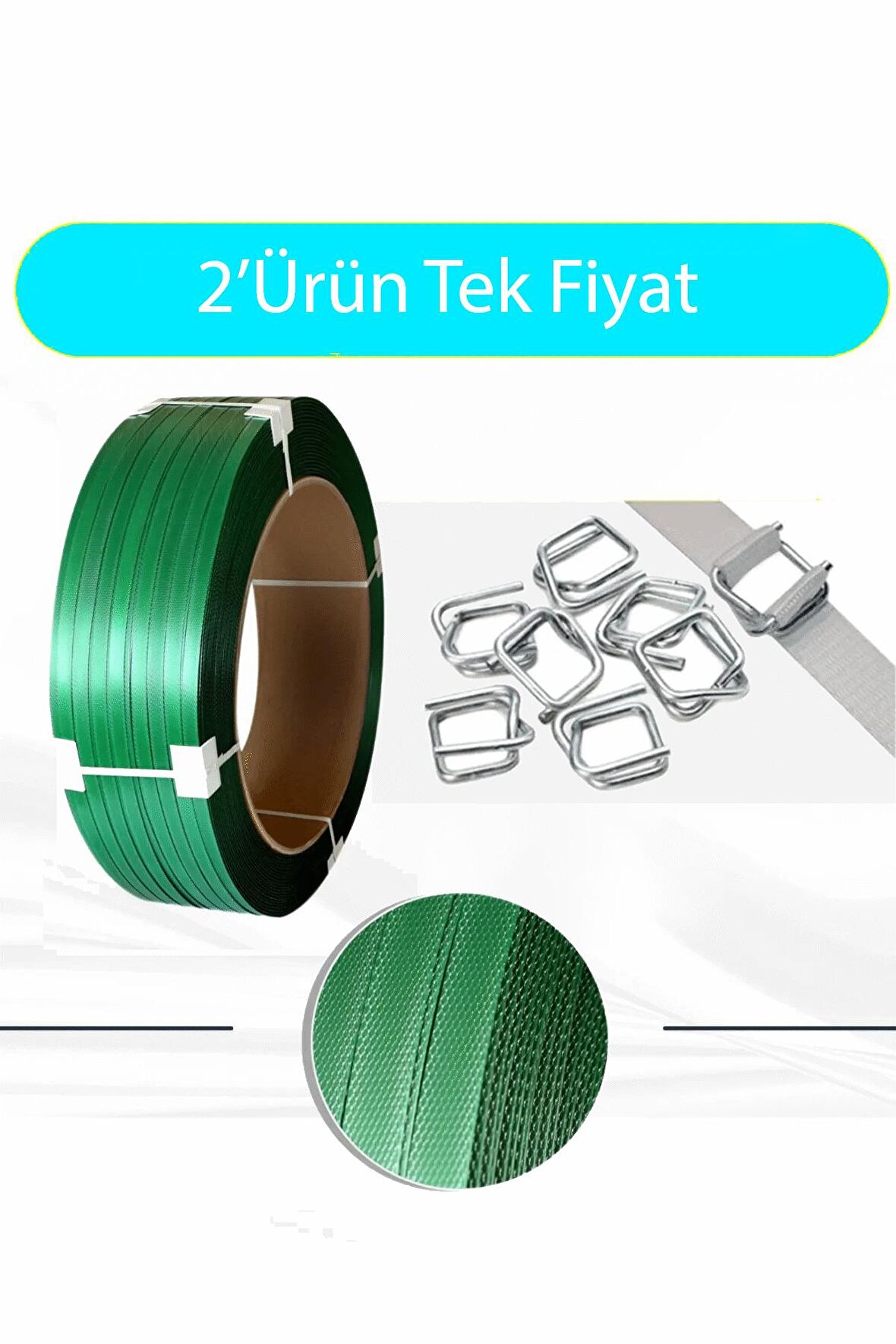 12'Lik Yeşil Pet Çember 1000'Adet Bukle Toka Avantajlı Paket