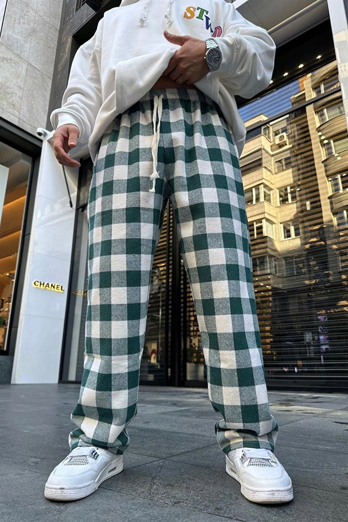 Unisex Ekoseli Oversize Pantolon – %100 Pamuk, Relax Fit, Kışlık Sıcak Tutan Streetwear Günlük Eşofman Altı (S–XXL)