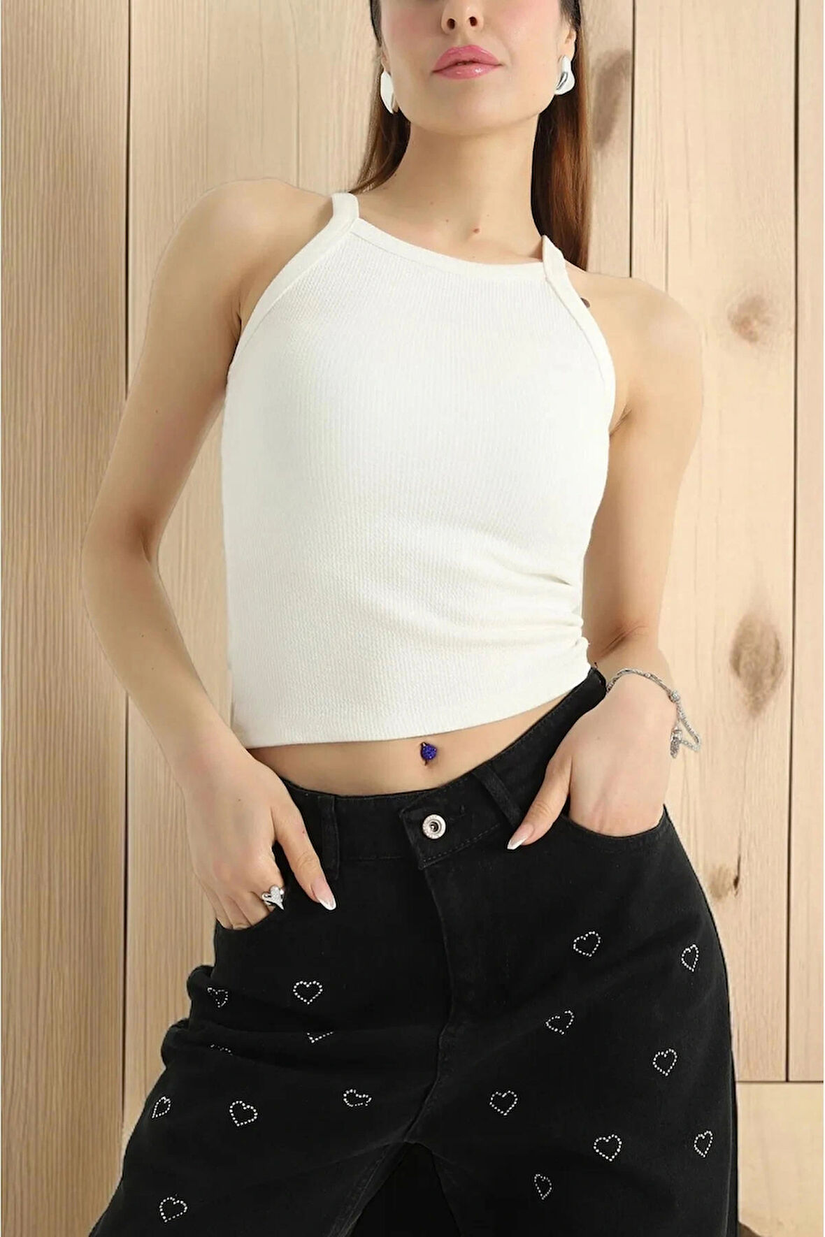 Fitilli Likralı Askılı U Yaka Halter Kısa Kol Bady Bluz Atlet - Görselleri Referans Olsun