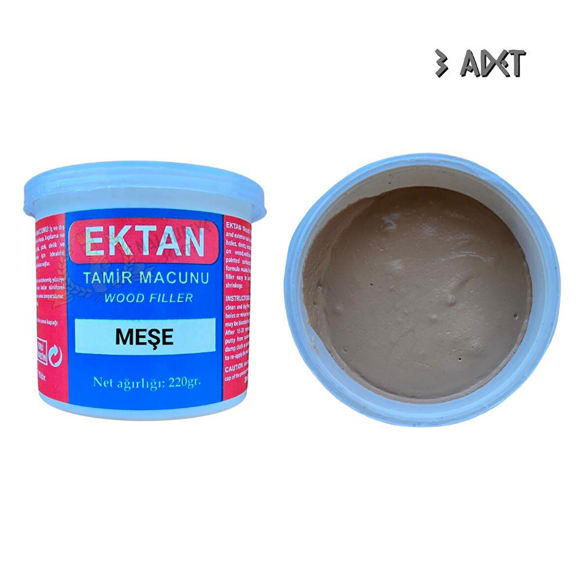 Ektan Masif ve Ahşap Tamir Macunu MEŞE 220 gr. - 3 Adet