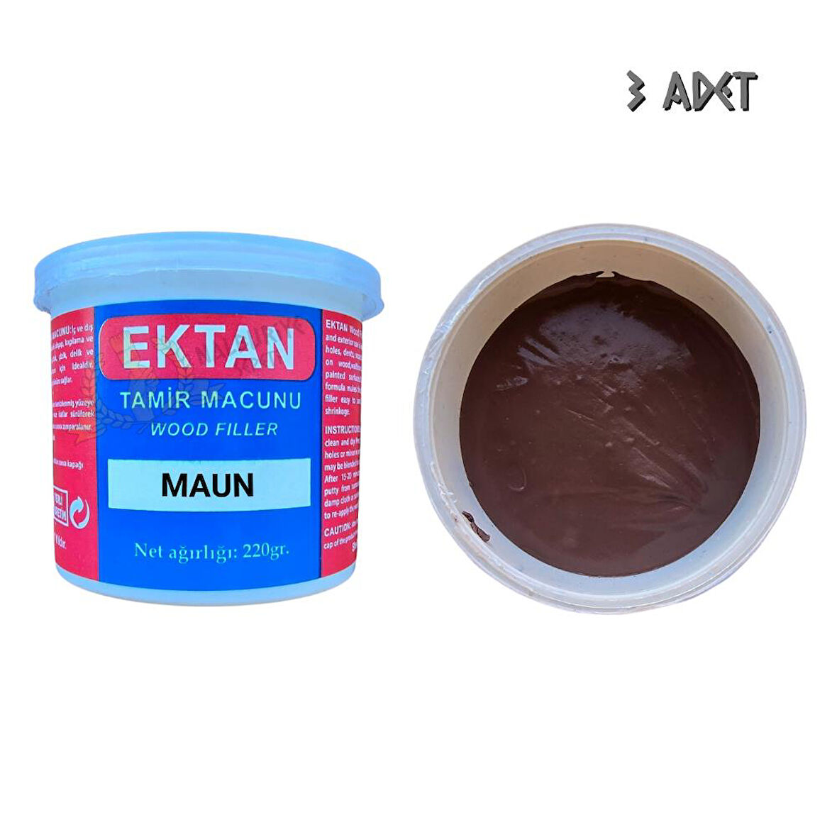 Ektan Masif ve Ahşap Tamir Macunu MAUN 220 gr. - 3 Adet