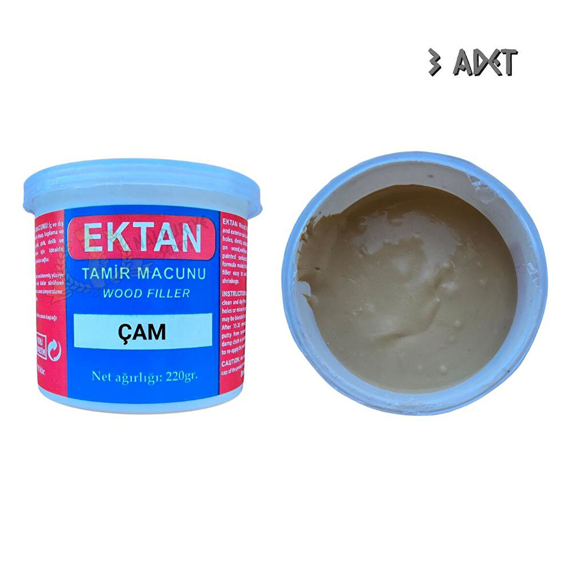 Ektan Masif ve Ahşap Tamir Macunu ÇAM 220 gr. - 3Adet