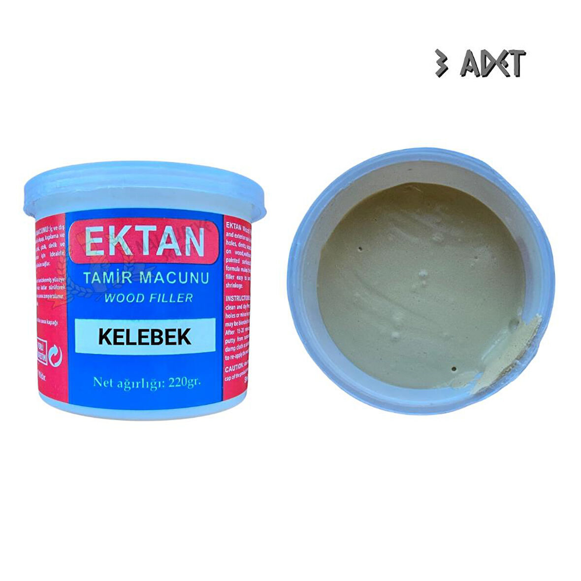 Ektan Masif ve Ahşap Tamir Macunu KELEBEK 220 gr. - 3 Adet