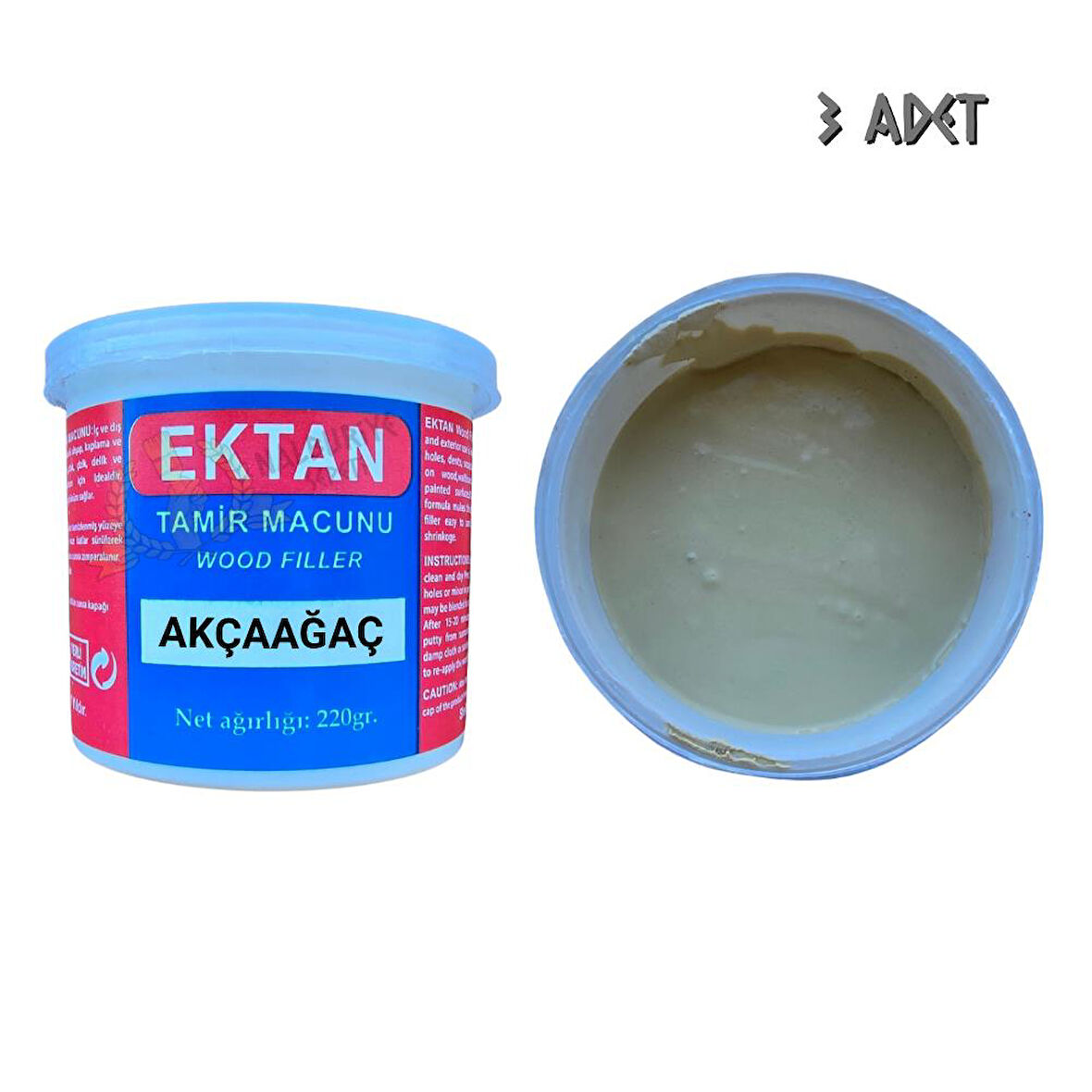 Ektan Masif ve Ahşap Tamir Macunu AKÇAAĞAÇ 220 gr. - 3 Adet