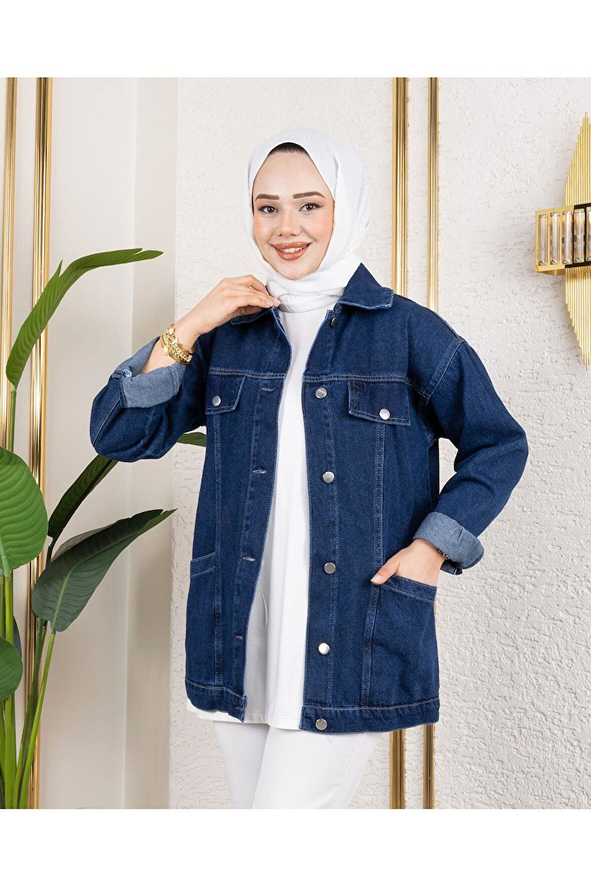Kadın Cep Detaylı Denim Kot Ceket