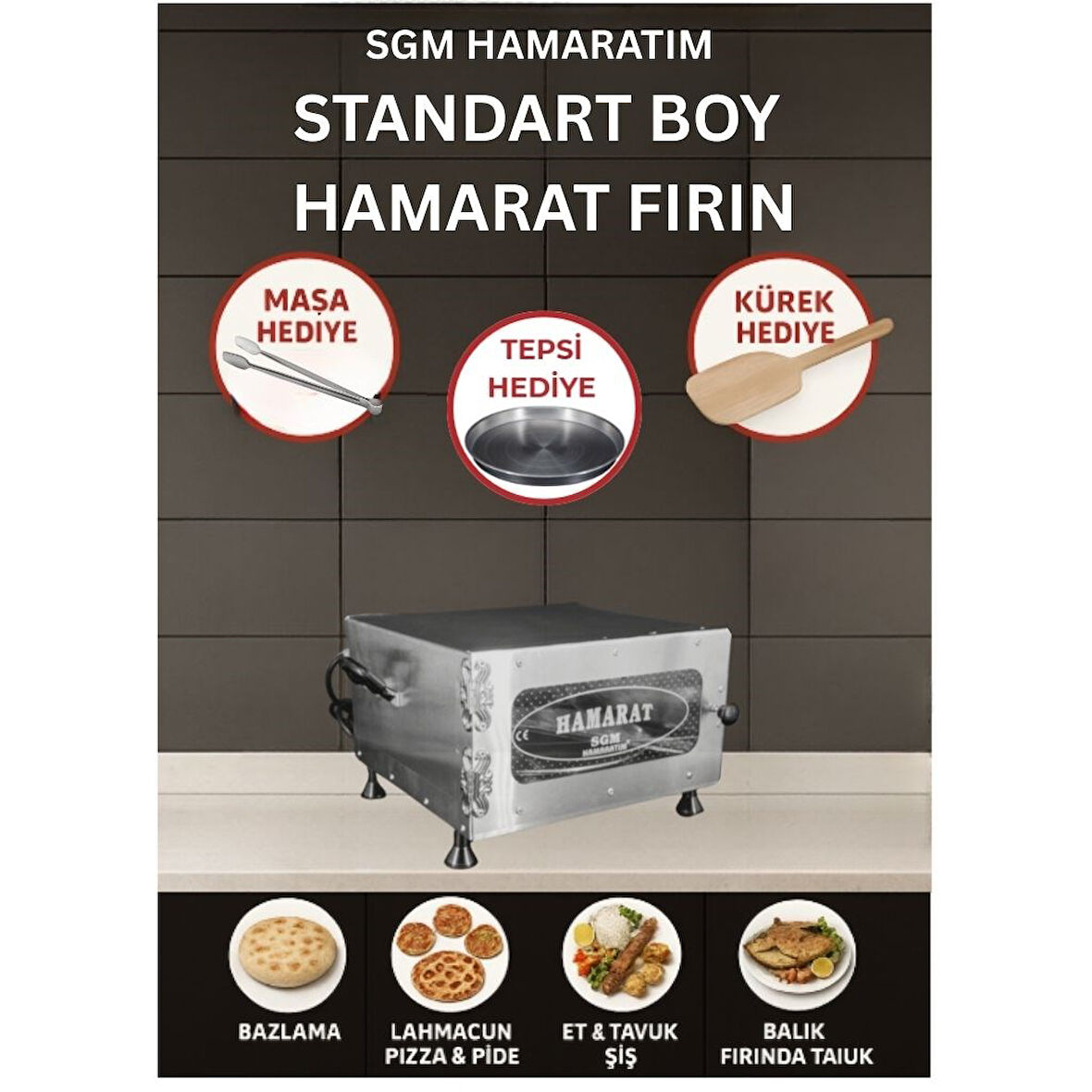 SGM Hamaratım Hamarat Pratik Mini Fırın 2000w Bazlama Ekmek Lahmacun Pide Pizza Et Tavuk Tandır