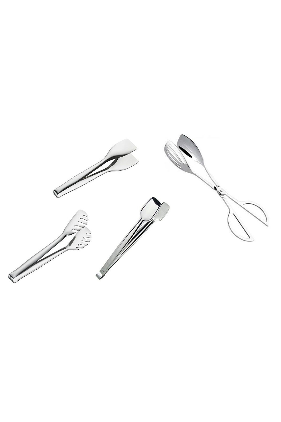 Nehir 4'lü Çelik Maşa Seti (Pasta Maşa+Izgara Maşa 33cm+Makas Maşa+Makarna Maşa)