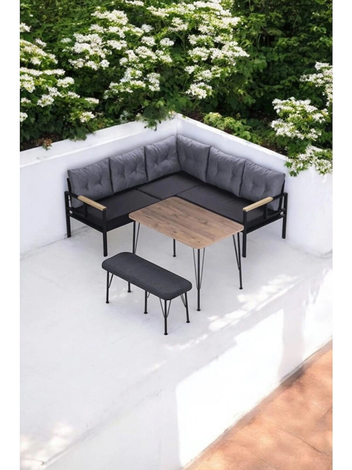 Pimango Pi Elize Demonte Metal Mutfak,balkon Ve Bahçe Takımı,köşe Takımı 180x180cm