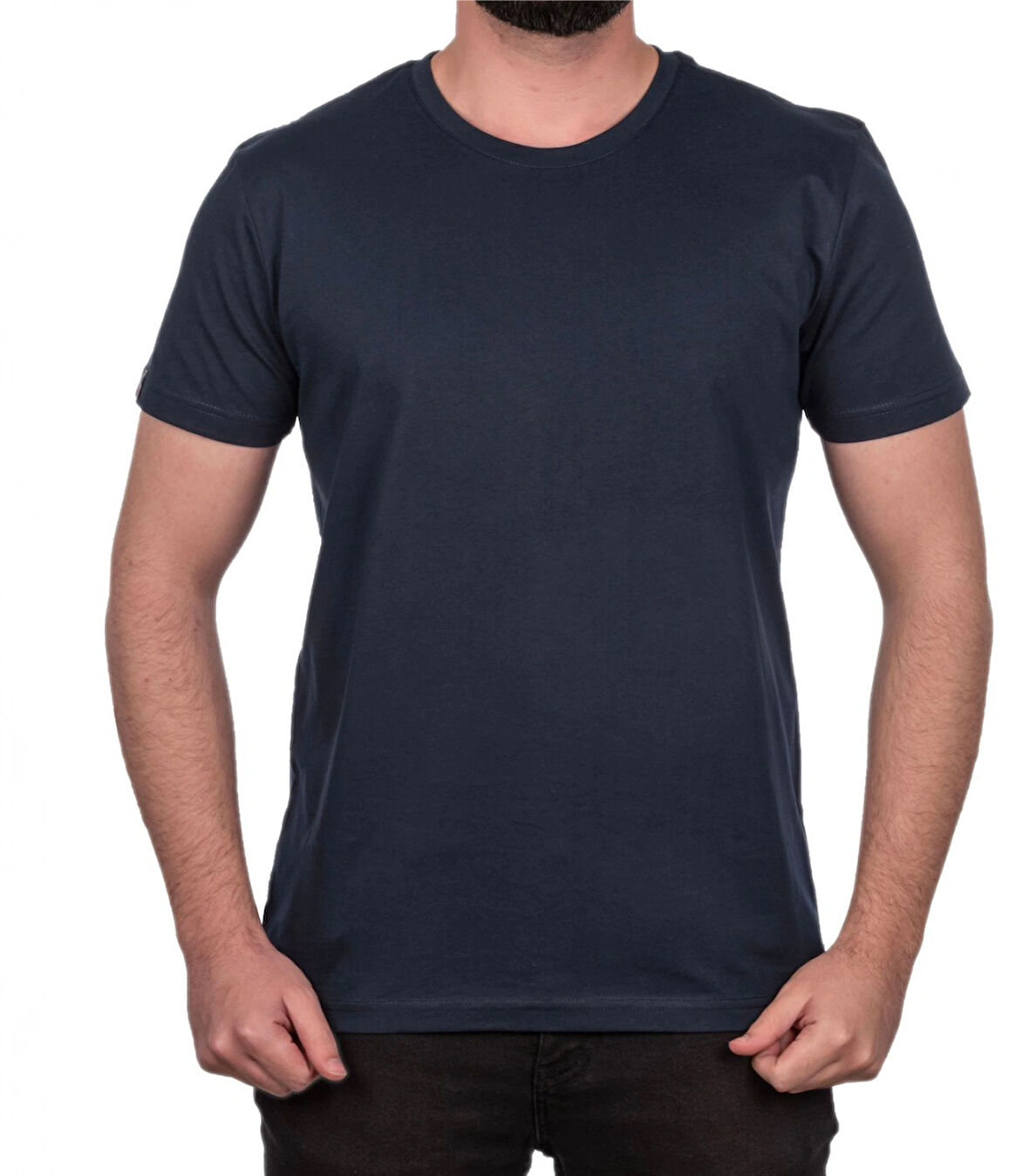 Erkek Lacivert %100 Pamuk Regular Kesim Sıfır Yaka Basic Tişört - Premium