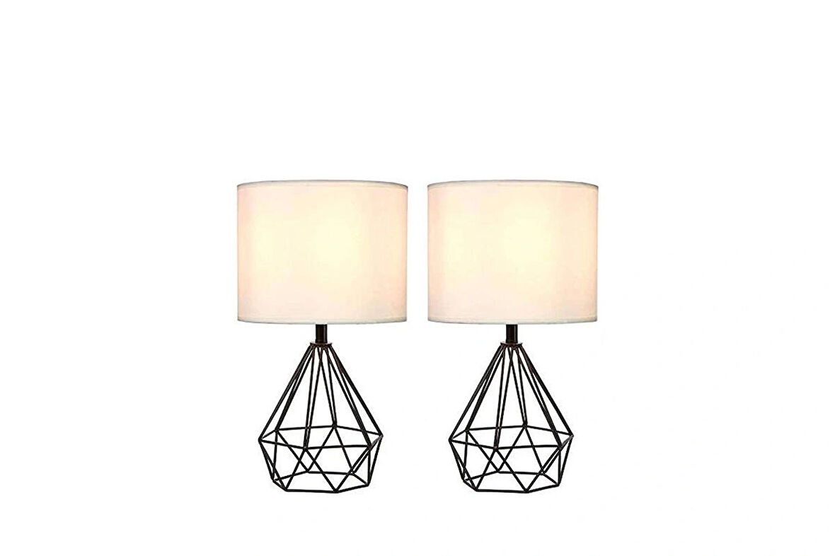  İKİLİ KOMODİN ÜSTÜ ABAJUR AÇIK KREM BAŞLIKLI SİYAH AYAKLI