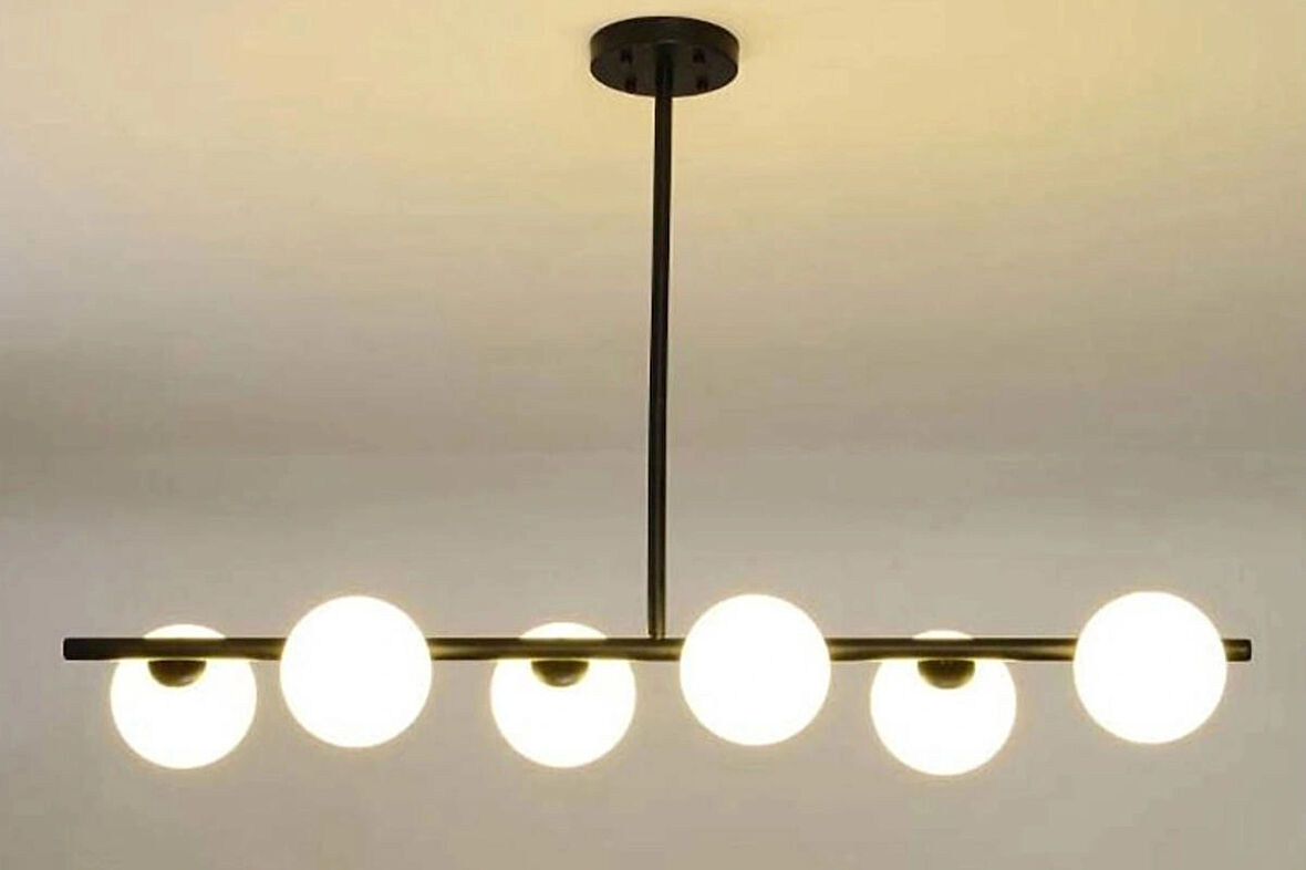 AYÇA SIRALI ALTILI BEYAZ CAMLI SİYAH KASALI AVİZE