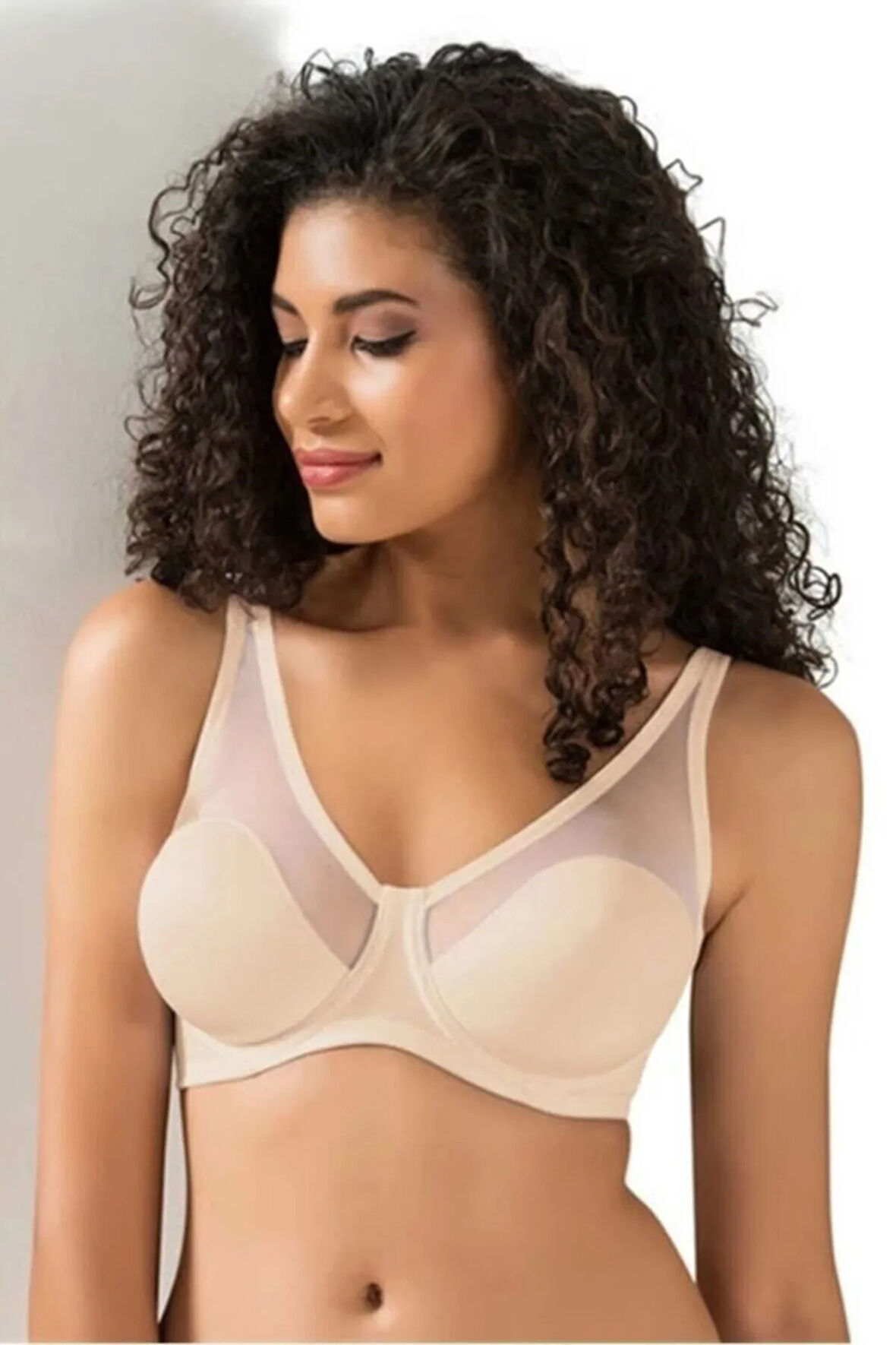 9200c Kadın - - Bej Tül Kaplı Soft Cup Sütyen - Ten