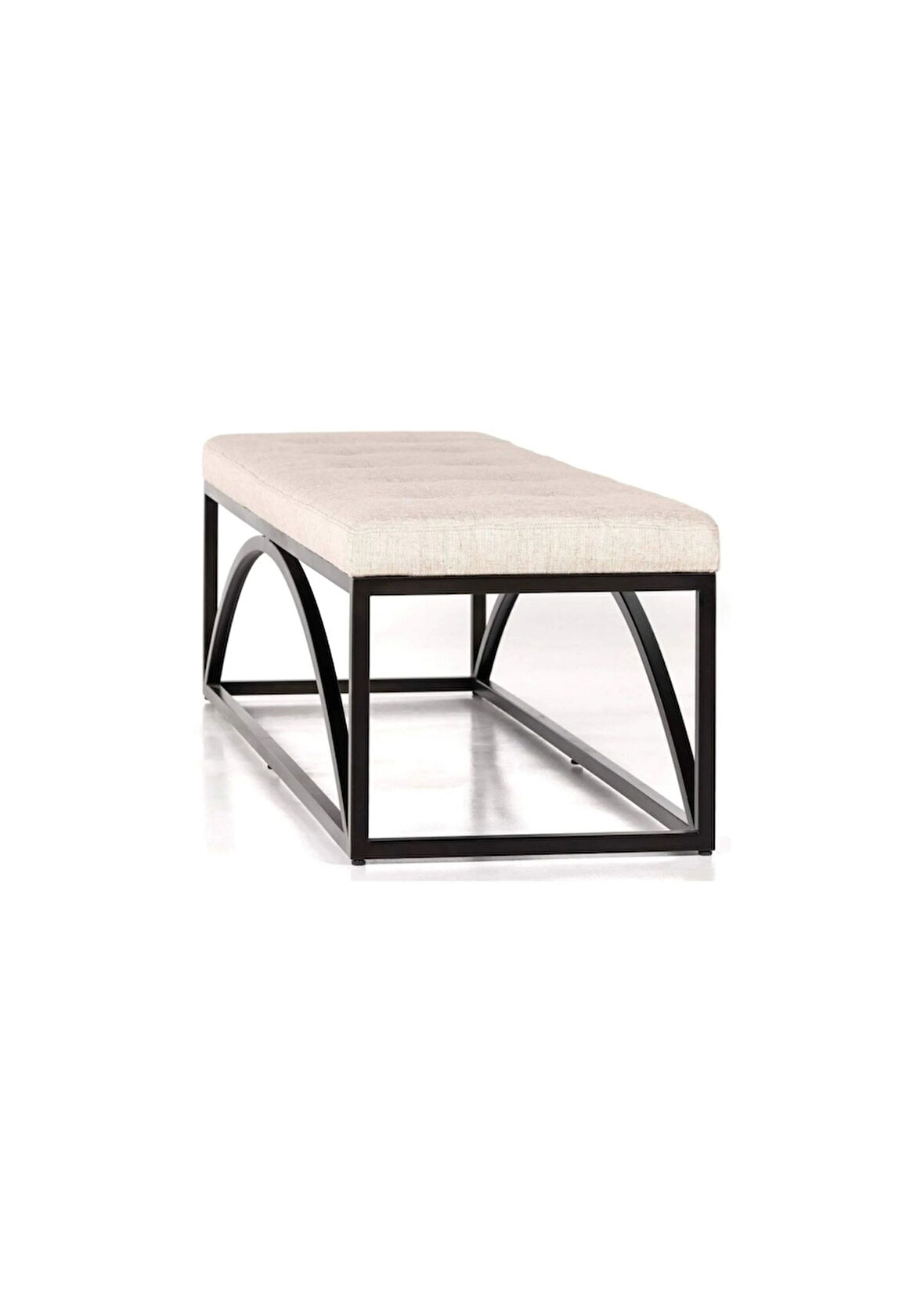 Elva Dekoratif Chester Yatak Ucu Oturma Bankı Tasarım Makyaj Oturağı Metal Ayaklı Bej Puf Bench