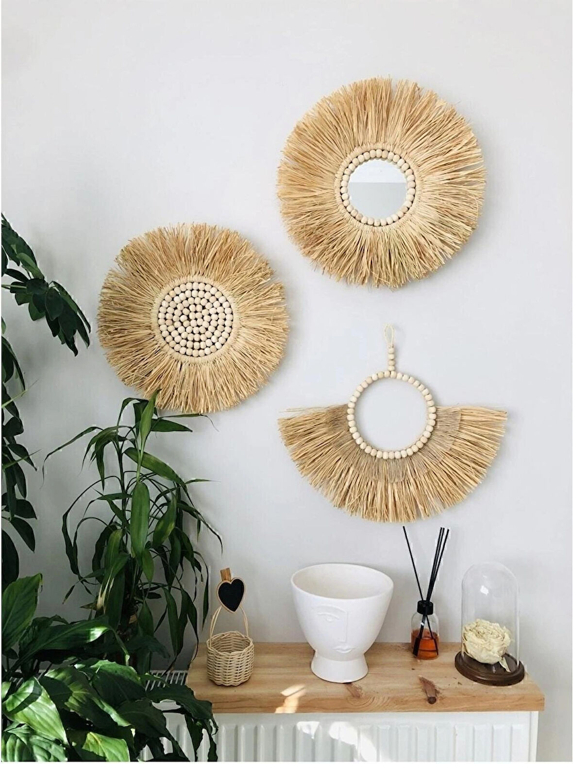 El Yapımı Hasır Rafya Duvar Süsü