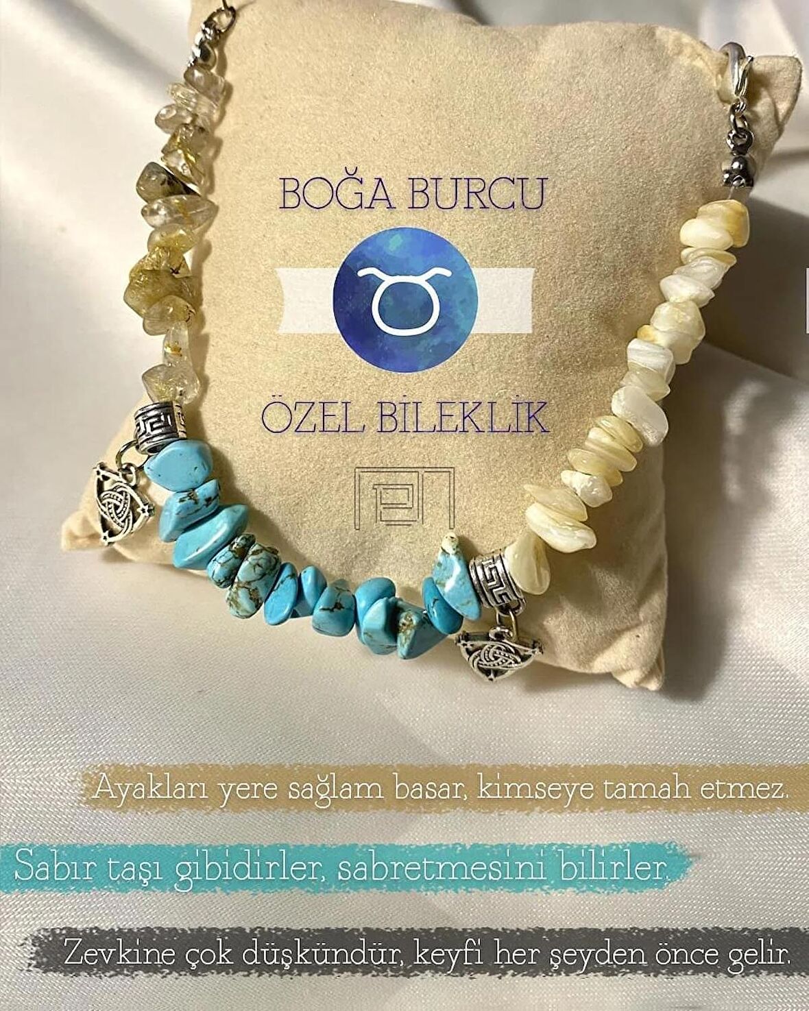 Boğa Burcu Özel  Doğal Taş Burç Bilekliği