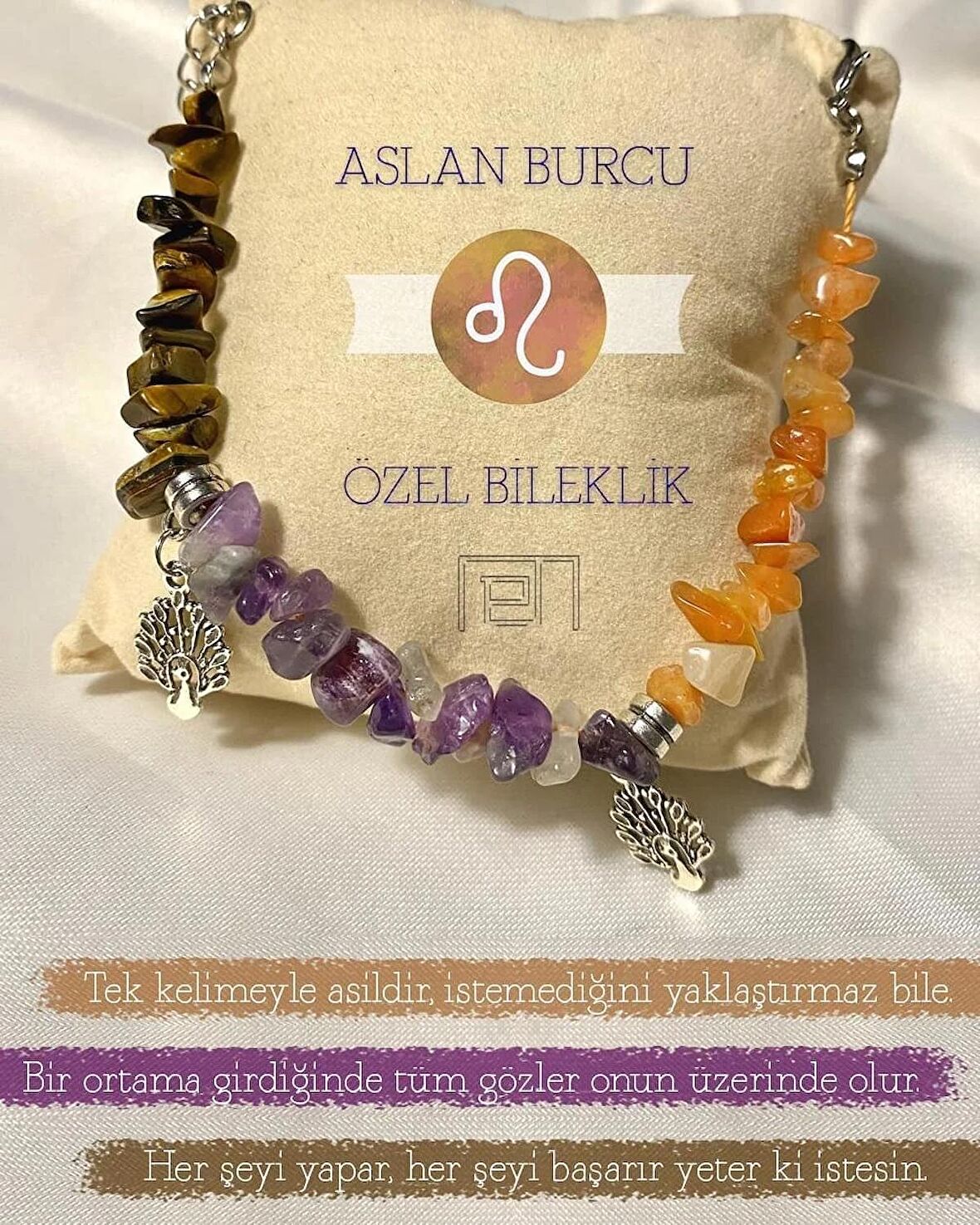 Aslan Burcu Özel Doğal Taş Burç Bilekliği