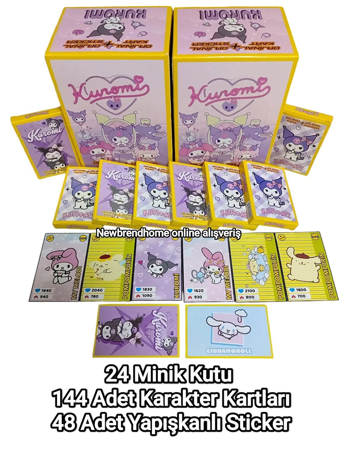 Kuromi Karakter Oyun Kartları Yeni Seri (24 Mini Kutu 144 Adet Kart 48 Adet Sticker)