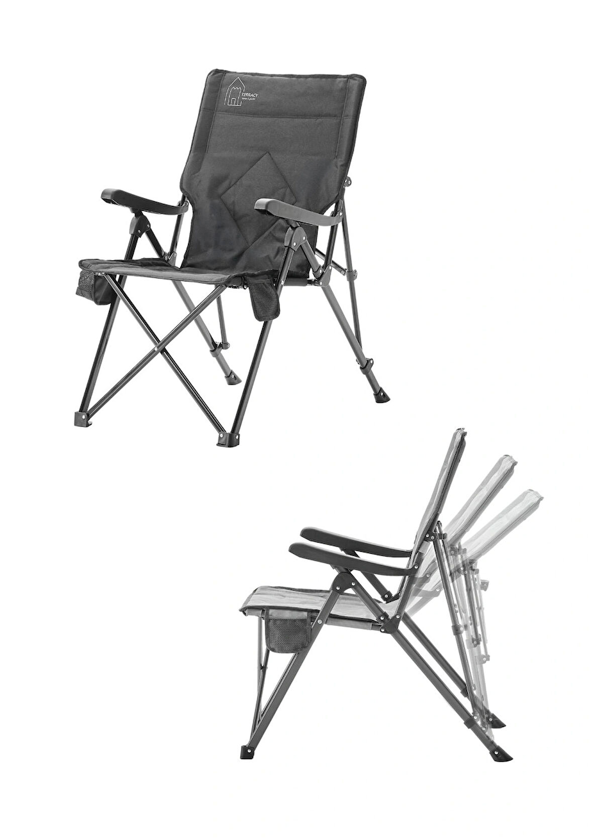 3 Kademe Yatabilen Sırtlı, Katlanabilir, Sünger Takviyeli 150 kg Kapasiteli Lüks Kamp Sandalyesi