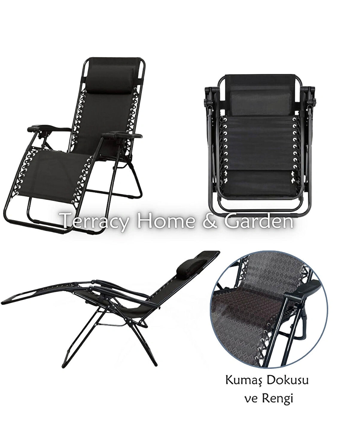 Siyah-Kahverengi Yatabilen, Ayarlanabilir Pozisyonlu, Katlanabilir Zero Gravity Şezlong, Kamp Sandalyesi, Baklava Desen