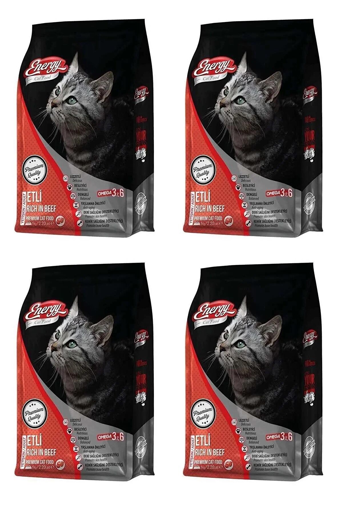 Energy Sığır Etli Yetişkin Kedi Maması 1 Kg - 4 Adet