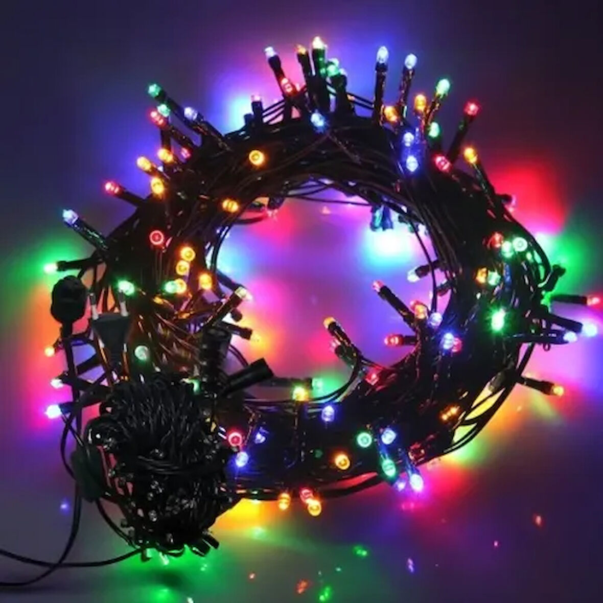10m 100 Led Boncuk Lamba RGB Işık Siyah Kablo