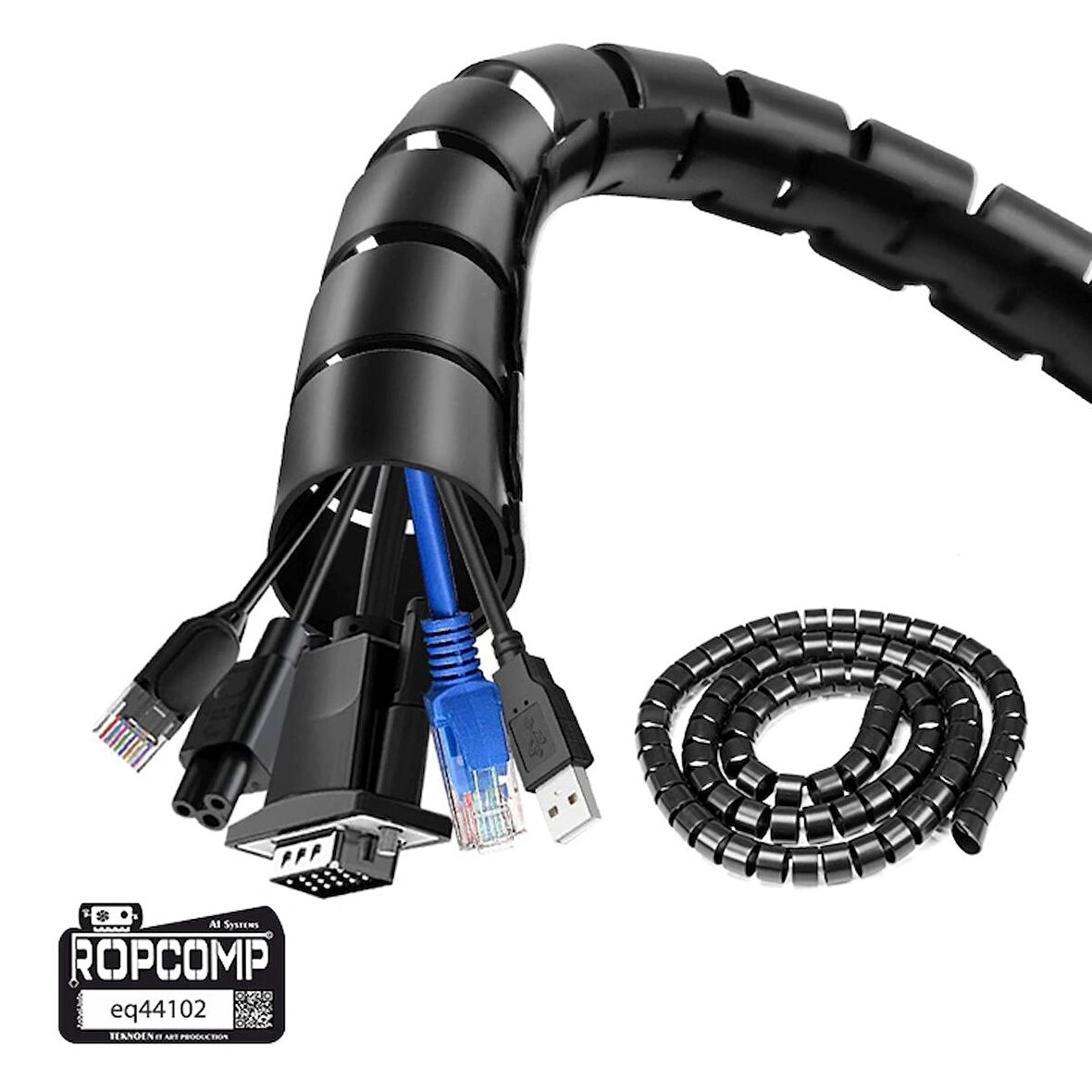 Ropcomp Spiral Kablo Kanalı Kablo Düzenleyici Toplayıcı Tutucu 1.5M – 28mm (Siyah)