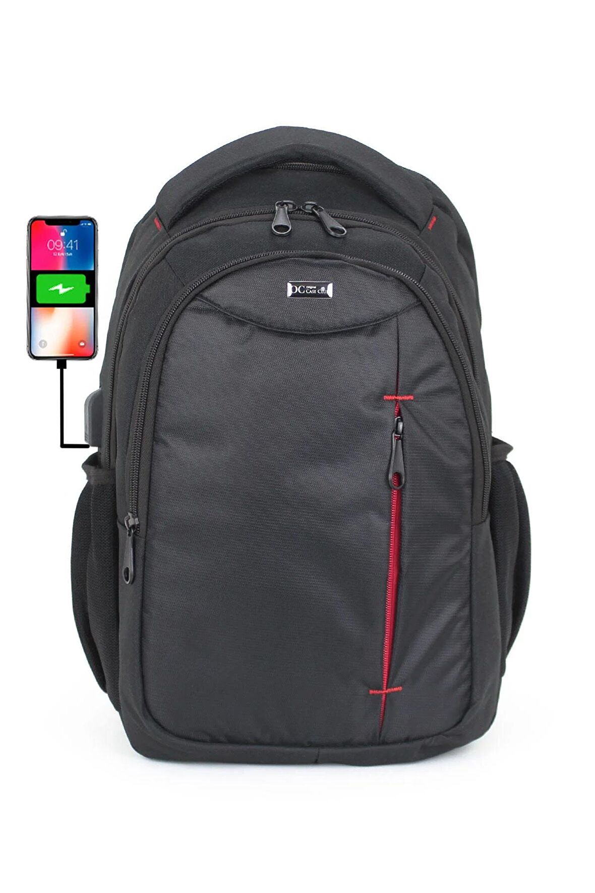 Case Club Unisex Sırt Çantası Usb Aparatlı 15,6 inç Laptop Bölmeli Su geçirmez Kumaş