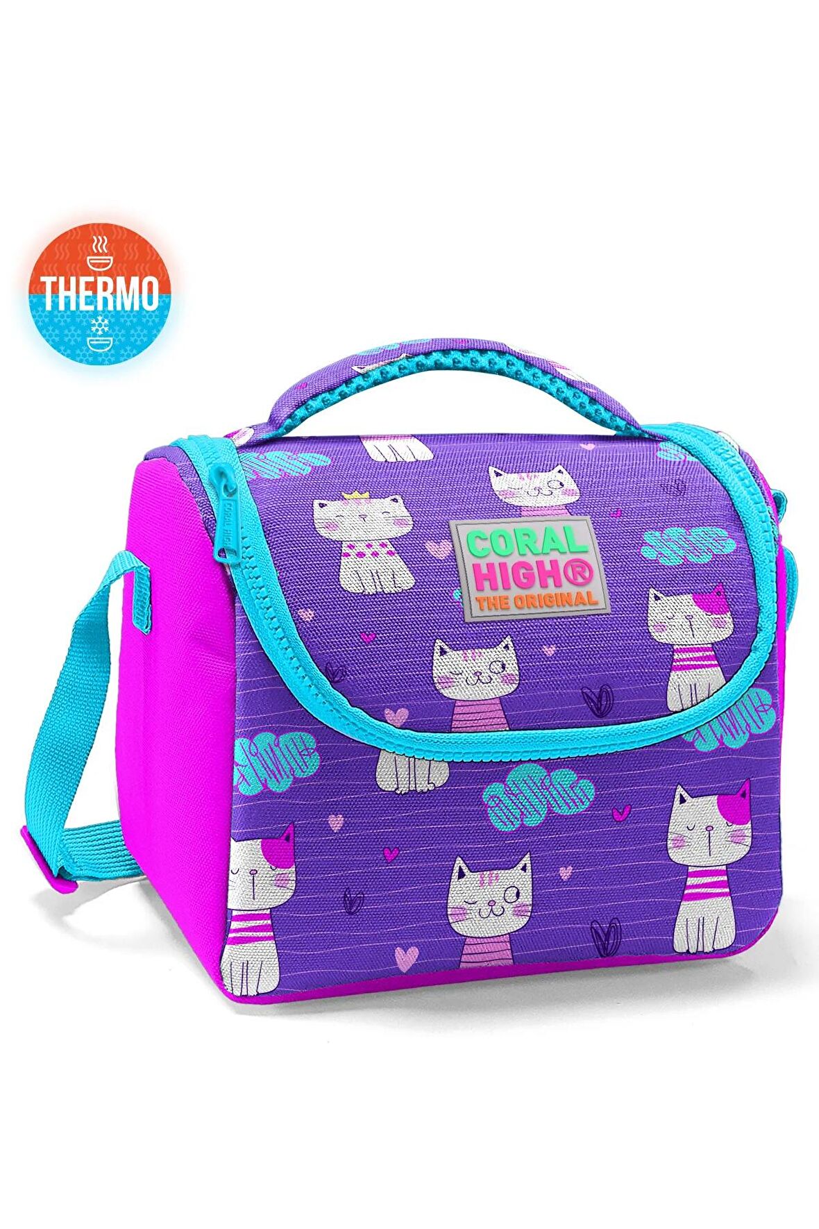 Coral High Kids Mor Pembe Kedi Desenli Thermo Beslenme Çantas 11704