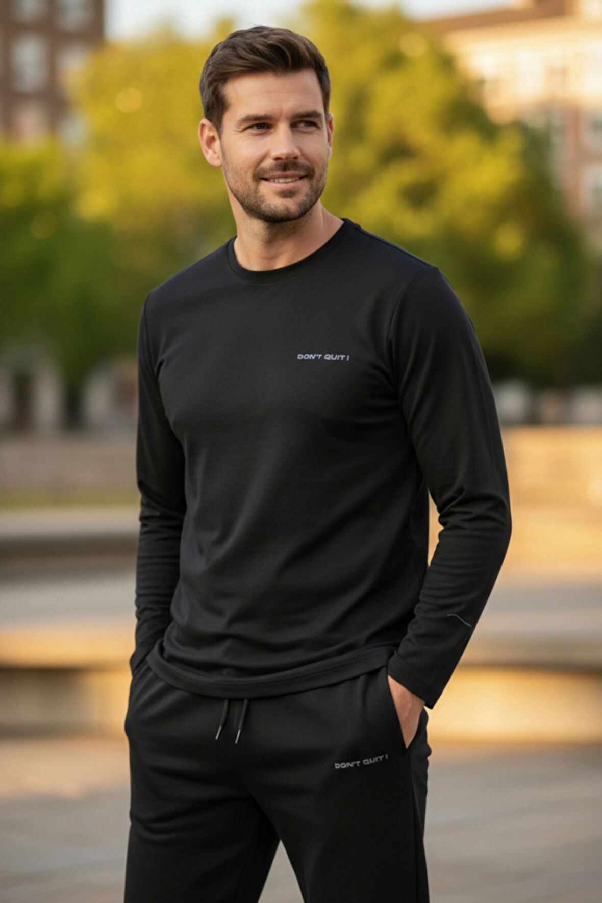 Kışlık Pamuklu Erkek Eşofman Pijama Takımı (Slim Fit - Düz Paça) Siyah