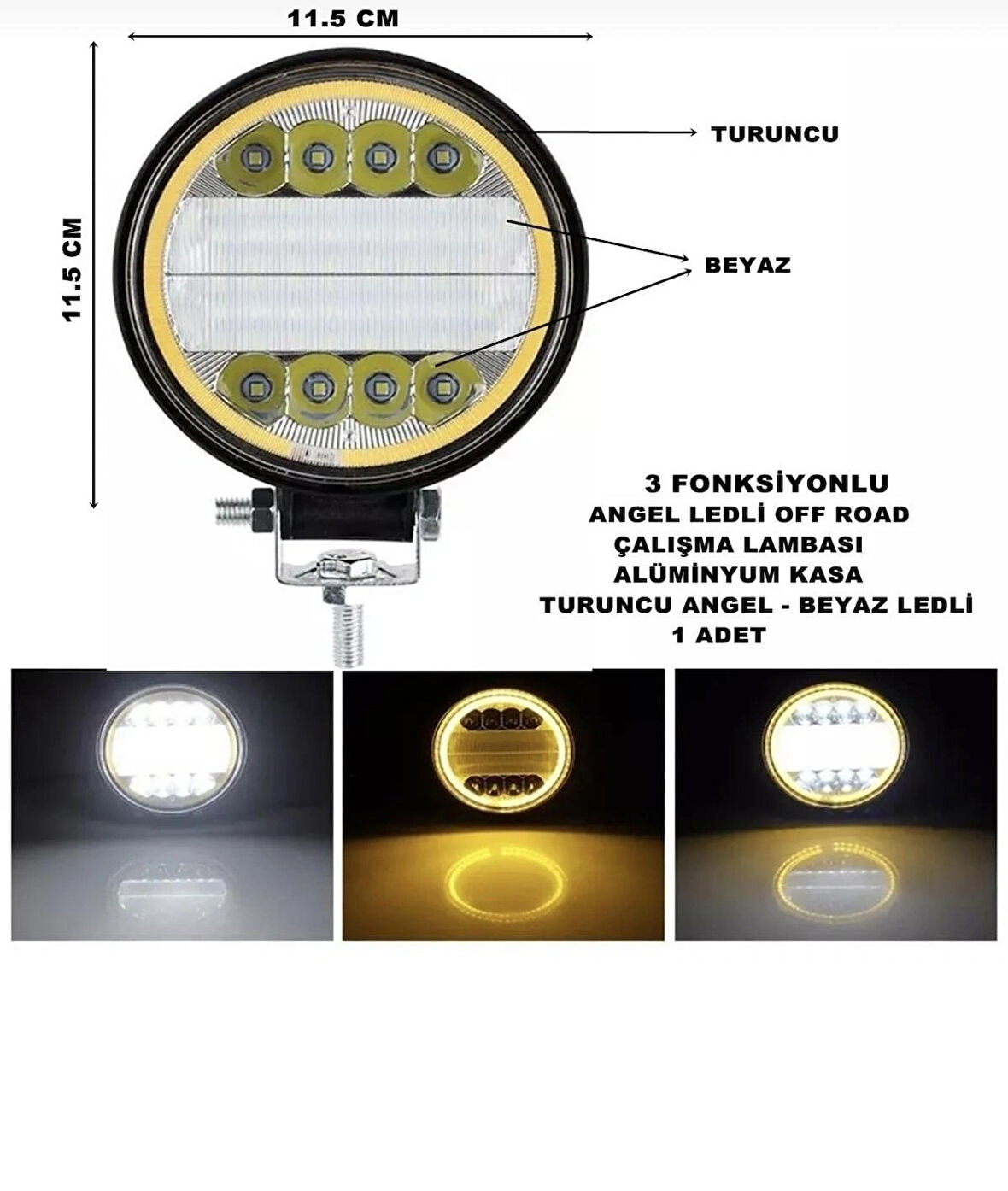 Point Off Road Gündüz Ve Projektör Sis Farı Yuvarlak 4 inç 72 W Oto Çalışma Lambası