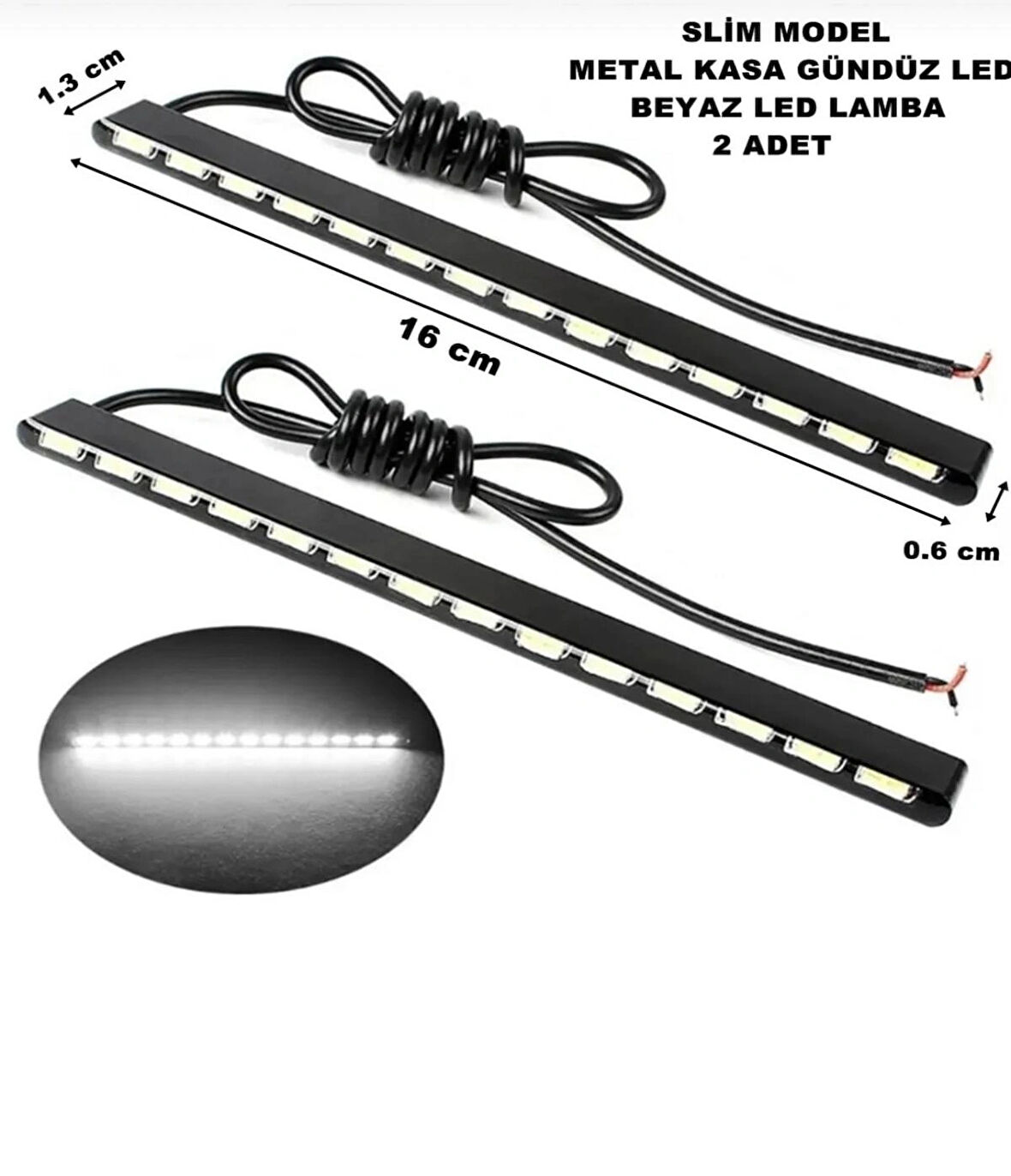 Point Gündüz Led İnce Model Siyah Metal Kasa Beyaz Işık 12 Led Gündüz Ledi 16cmX1,3cmX0.6 Cm 2 Adet