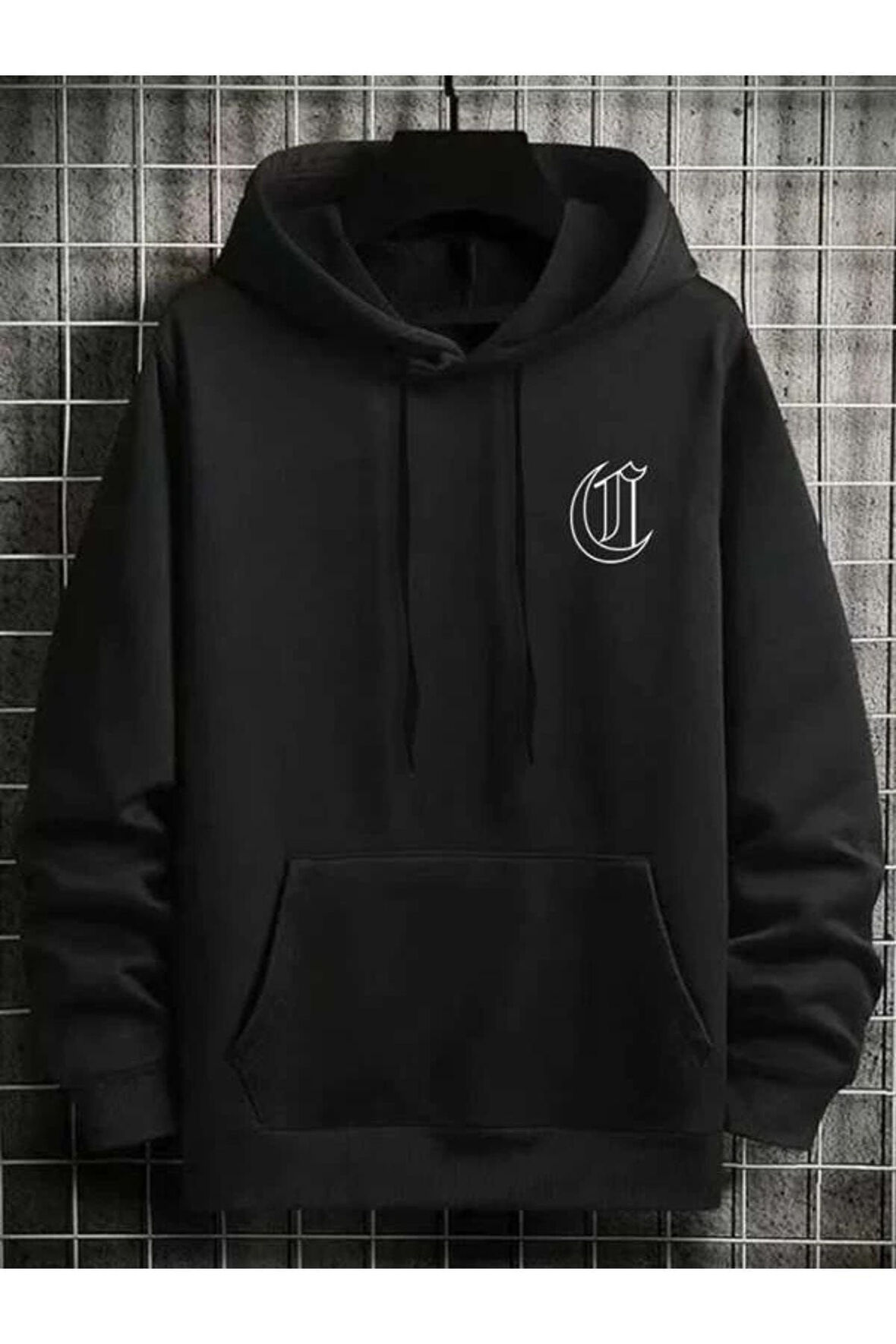 Erkek Siyah Chicago Sırt Baskılı Kapüşonlu Sweatshirt